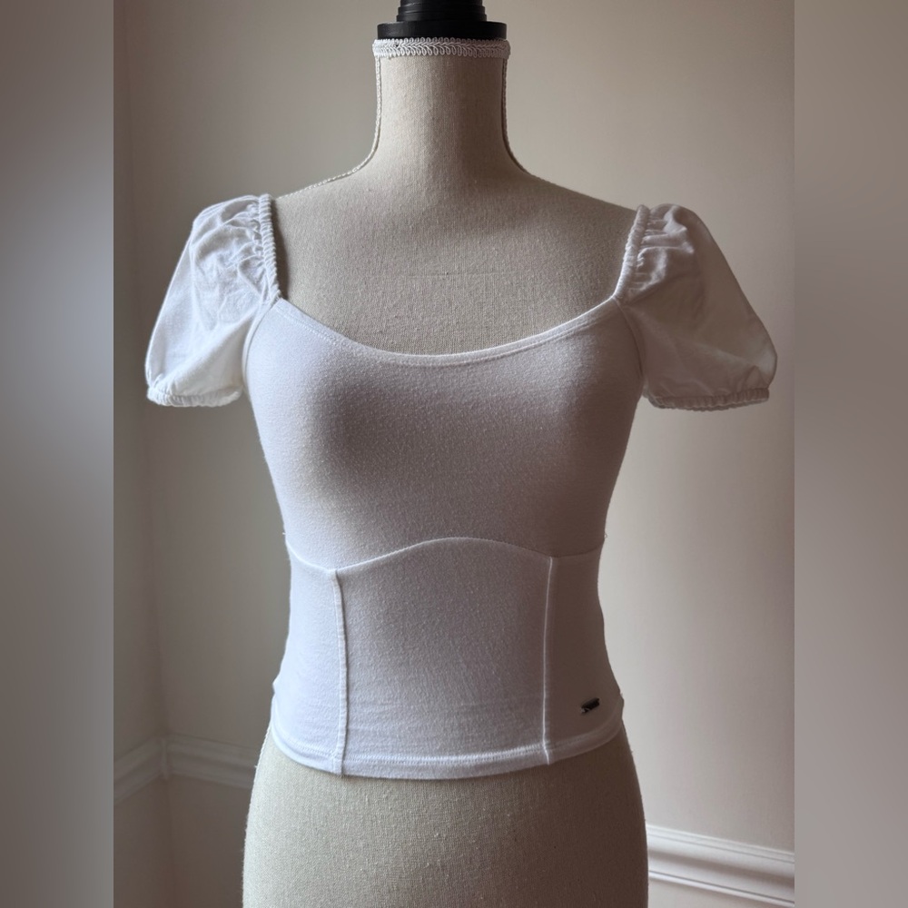 Hollister Crop Top White Puff Sleeve size XS